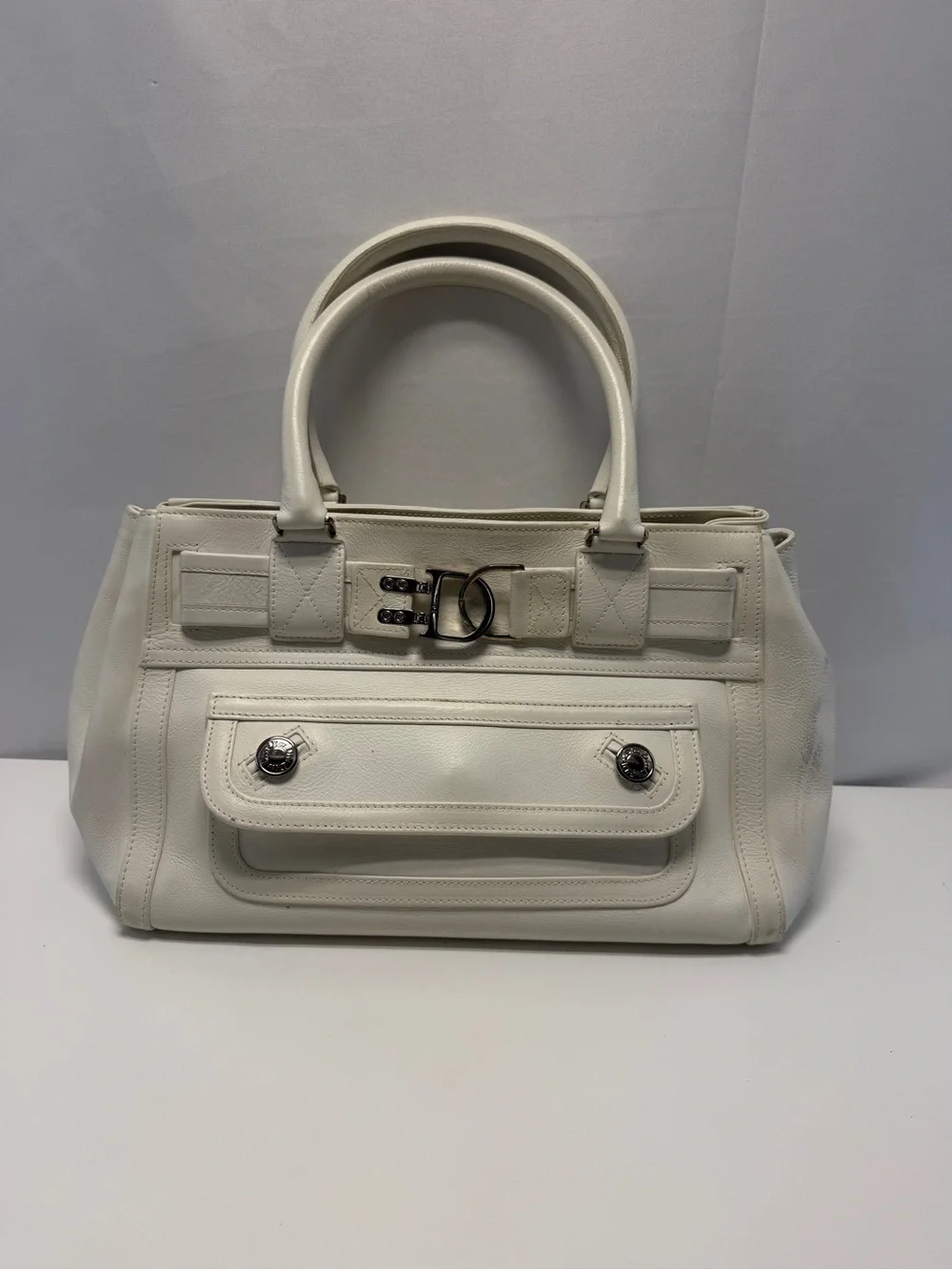 Dior White Leather Top-Handle Tote with Silver Hardware
